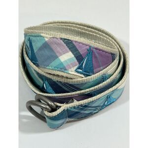 Vintage LL Bean Nautical Belt Embroidered Sailboat Plaid Preppy Womens L/XL EUC